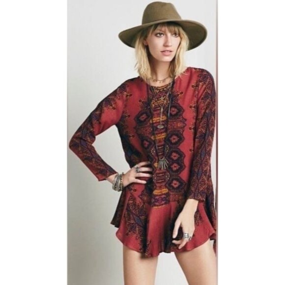 NWOT Free People Boho White & Blue Printed Tunic Mini Dress - Picture 13 of 15